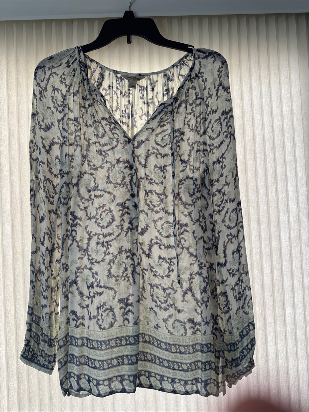 Lucky Brand Sheer Blue Scroll-Print Peasant Blouse